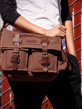 Bagsmart Mens Canvas Leather Messenger Laptop Crossbody Bag
